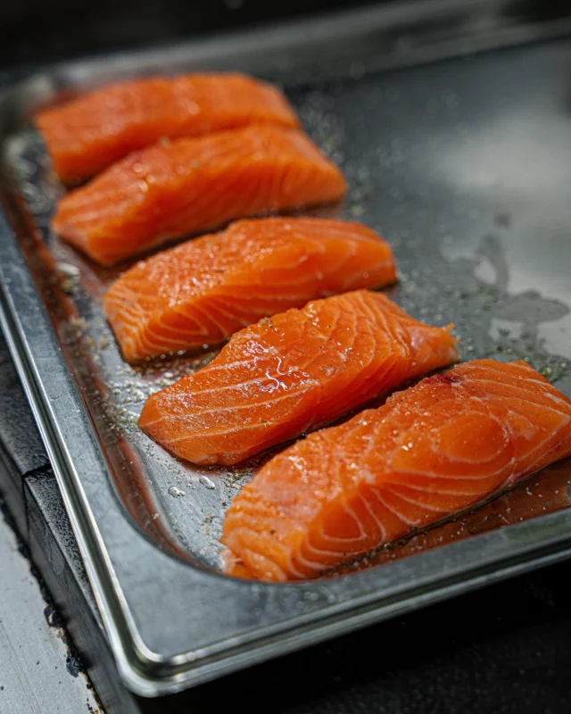 Confit salmon 🐟 Lightly seared, already melting, ready to elevate the season’s finest produce.